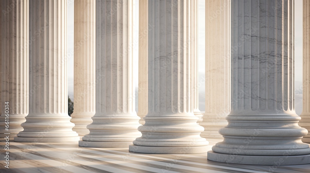 marble columns in soft, natural lighting, with the play of shadows and highlights on their surfaces. the classical charm of these architectural elements.