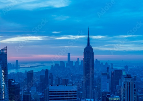 View of New York Manhattan during sunset hours