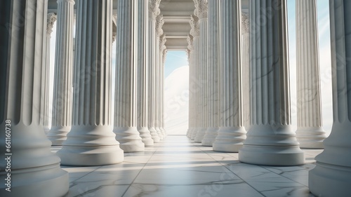 marble columns in soft, natural lighting, with the play of shadows and highlights on their surfaces. the classical charm of these architectural elements. photo