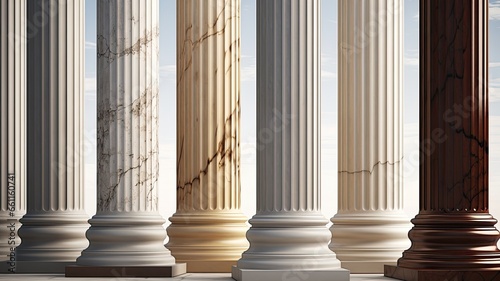 marble columns in soft, natural lighting, with the play of shadows and highlights on their surfaces. the classical charm of these architectural elements.