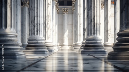 Photographie marble columns in soft, natural lighting, with the play of shadows and highlights on their surfaces