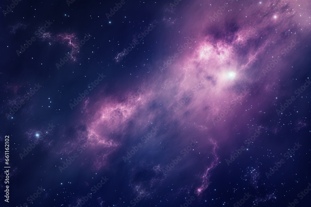 Seamless space texture background. Stars in the night sky with purple pink and blue nebula. A high resolution astrology or astronomy backdrop pattern created using AI	