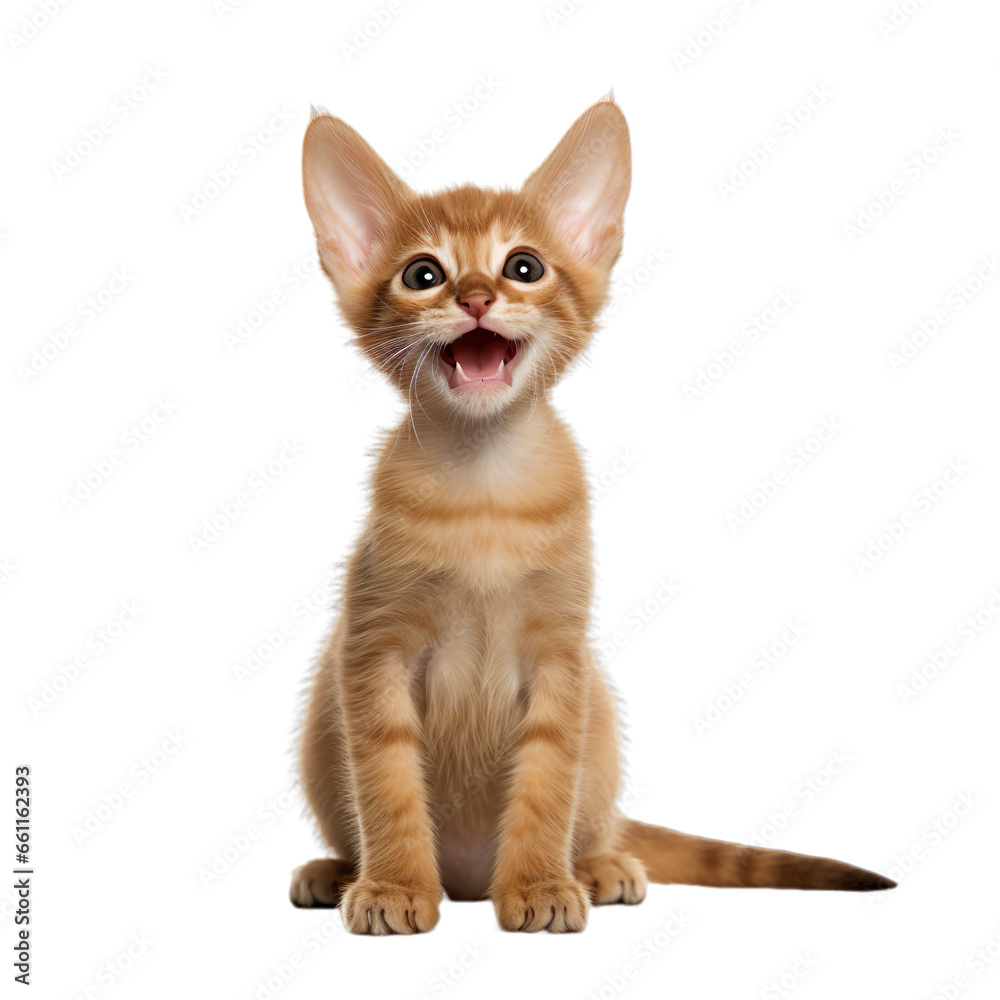 Front view close up of Oriental kitten isolated on a white transparent background