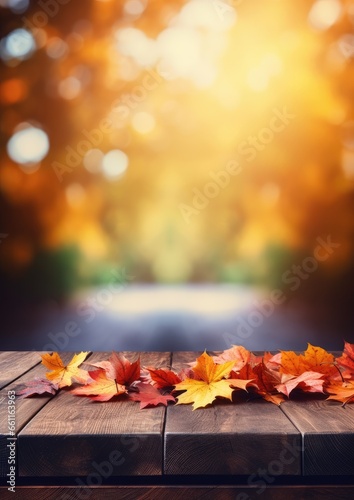 Many autumn colorful falling leaves together, with bokeh. Generative Ai.