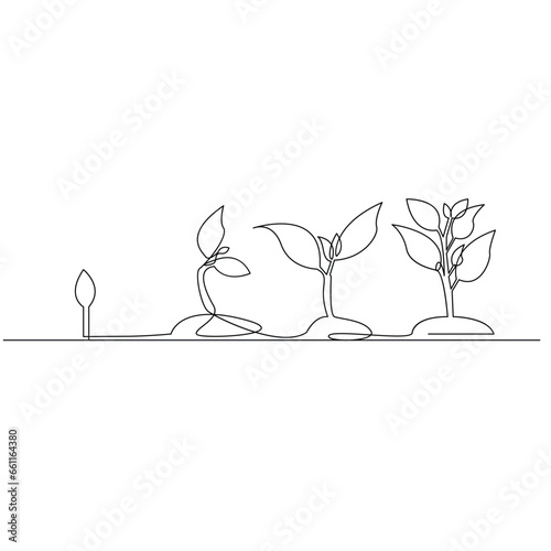  Continuous one line plant growth tree outline vector art drawing
