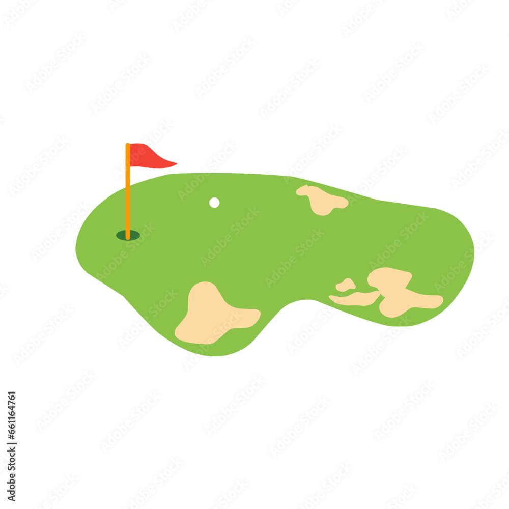 illustration of a golf course with flags and golf balls