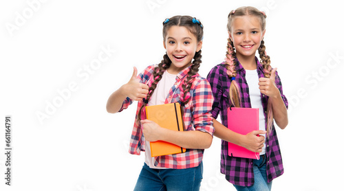 School girls and their diary book. diary of their friendship. back to school. high school education. girls sharing thoughts of diary. children knowledge. college students. thumb up