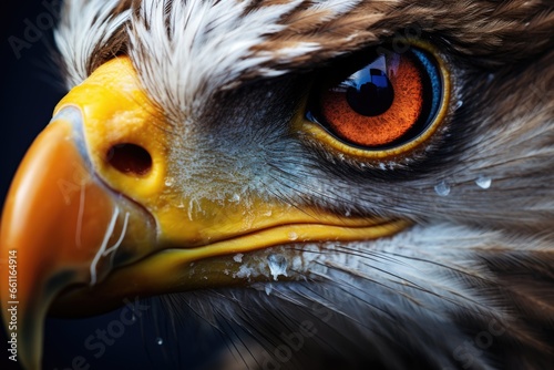 An intimate view of the keen eye of a majestic eagle up close