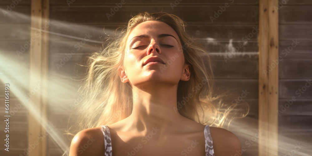 Woman Meditates in a Golden Glow, Embracing a Healthy Lifestyle for Inner Peace and Work-Life Balance Woman Meditates in a Golden Glow, Embracing a Healthy Lifestyle for Inner Peace and Work-Life Balance