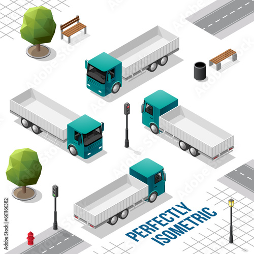 Persian Green Isometric Truck from the Front Back Right and Left Views