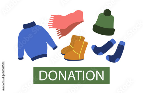 Winter clothes donation.Vector illustration in flat style