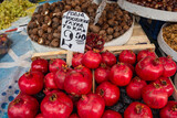 Pomegranates and nuts on Kapani food market in Thessaloniki city, Greece