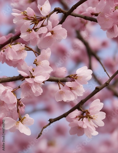Cherry blossom petals gently falling in a soft breeze, evoking a sense of delicate beauty. Ai Generated