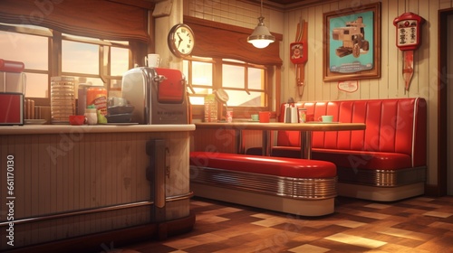 A retro-style diner booth in a kitchen corner. © Bea