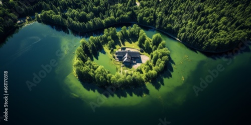 The Eco-Friendly House Island Lake Amidst a Verdant Forest