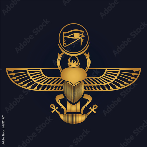 Pharaonic wings Egyptian and Khepri and Ra sun eye Horus icon vector	
