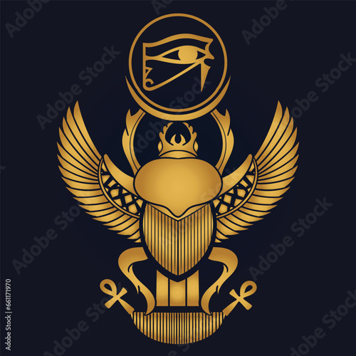 Pharaonic wings Egyptian and Khepri and Ra sun eye Horus icon vector	
