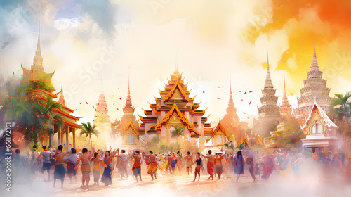 Thai festival mutal culture mood water color style