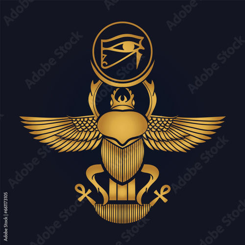 Pharaonic wings Egyptian and Khepri and Ra sun eye Horus icon vector	
