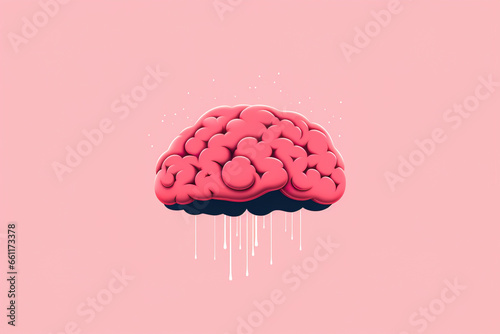 Creative generative AI illustration of brain with liquid dropping against pink background photo