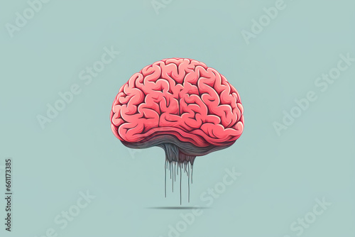 Creative generative AI illustration of brain with liquid dropping against blue background