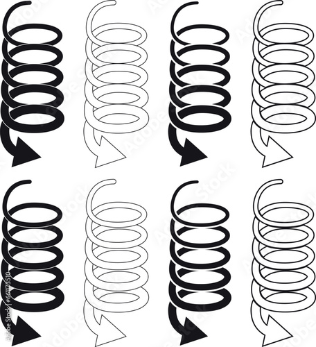 Spiral Arrows Shapes, Pointing Arrows for growth Sales, Design, Black and White Arrows
