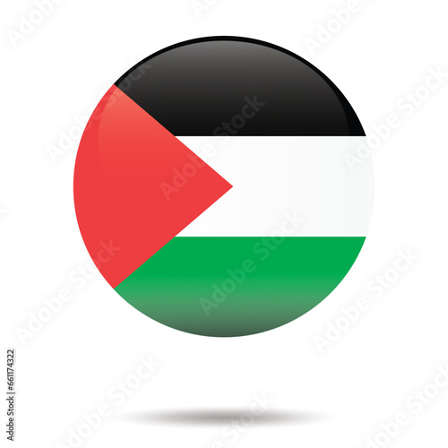 Palestine Flag, round country button flag, vector illustration, Palestinian National Flag