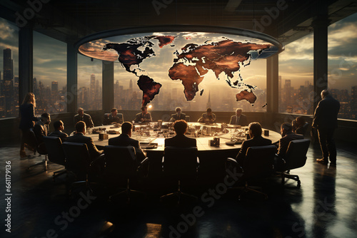 A diverse team of diplomats working on international affairs