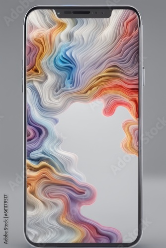 3 d rendering of a smartphone3 d rendering of a smartphonemodern smartphone with colorful liquid shapes photo