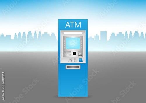ATM- Automated Teller Machine in the City. Vector Illustration. 