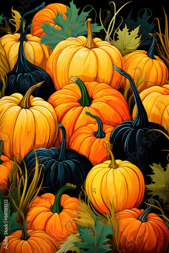 Backgrounds and textures  many colorful pumpkins  seasonal autumn decorative background. Generative AI