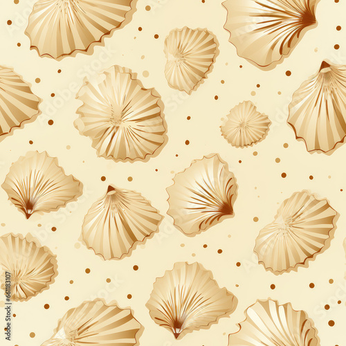 Sea shells  fossils and mollusks repeat pattern. Summer beach cartoon background