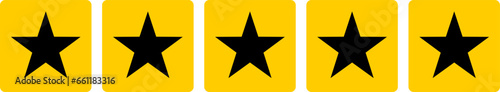 Golden Yellow Black Five 5 Stars in Soft Square Icon Quality Review Symbol. Vector Image.