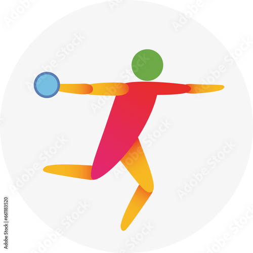 Discus throw competition icon. Colorful sport sign.