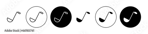 Kitchen ladle sign icon set. Pot soup ladle vector symbol in black filled and outlined style.