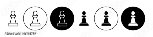 Chess pawn sign icon set. Chess game vector symbol in black filled and outlined style. photo