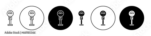Parking meter vector icon set in black filled and outlined style. photo