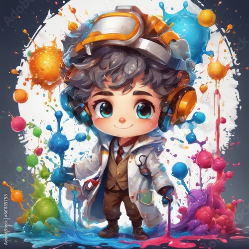 cartoon character of a scientist in science style cartoon character of a scientist in science style cartoon boy with headphones, vector illustration