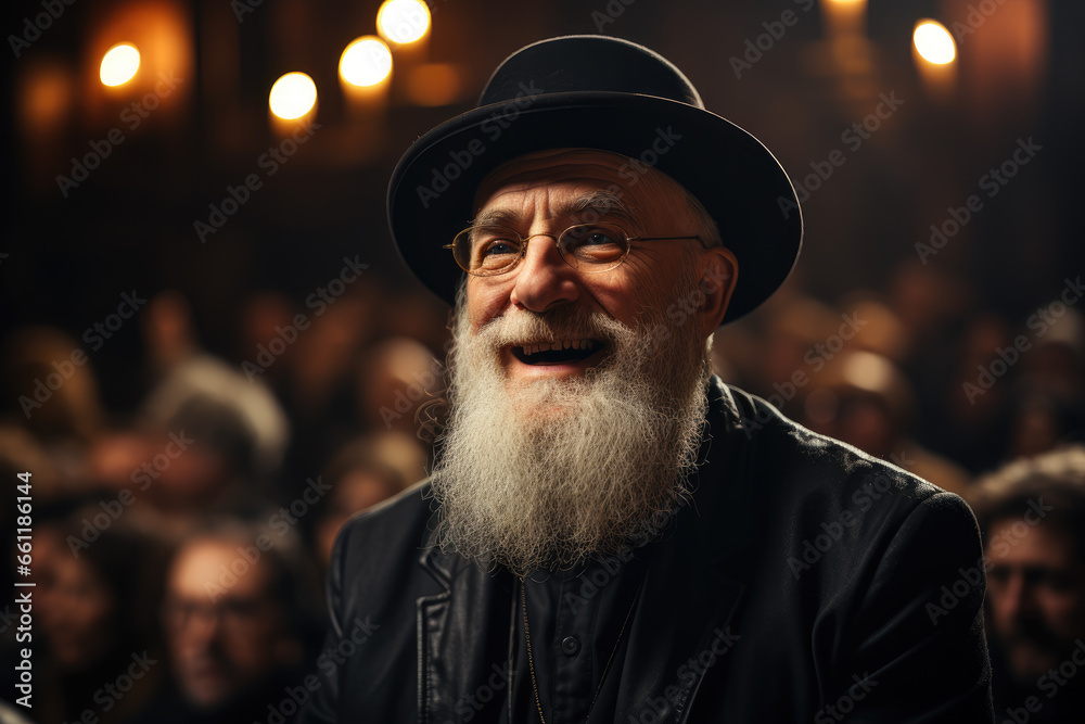 A picture of a rabbi giving a passionate sermon during a Yom Kippur service. Generative Ai. A picture of a rabbi giving a passionate sermon during a Yom Kippur service. Generative Ai.