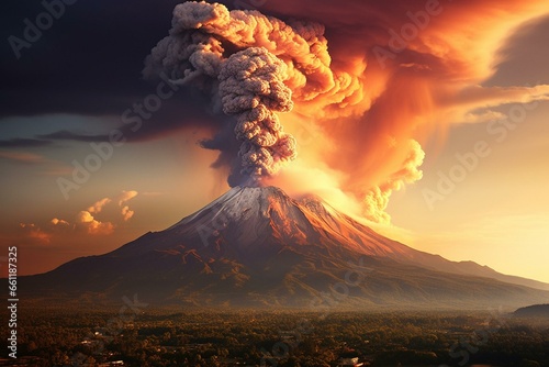 An eruption of the Popocatépetl volcano. Generative AI