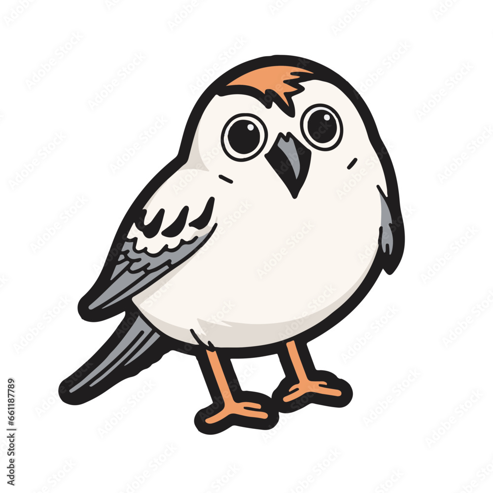Fototapeta premium Minimalist Kawaii Lapland Longspur Sticker on White Background - Cute Japanese Bird Vector Illustration