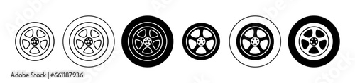 Car wheel vector icon set. Tyre rim icon for ui designs. photo