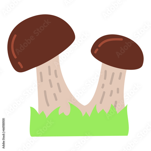 Mushrooms boletus. Porcini mushrooms. Cute cartoon style.Vector flat illustration. Isolated on white background.