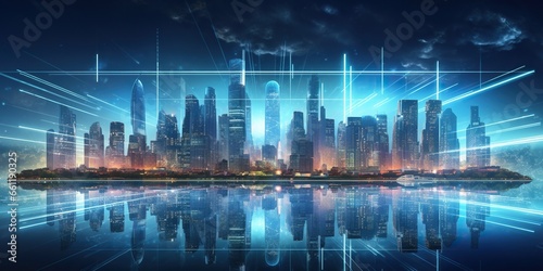 Holographic display of a futuristic city skyline , concept of Futuristic technology