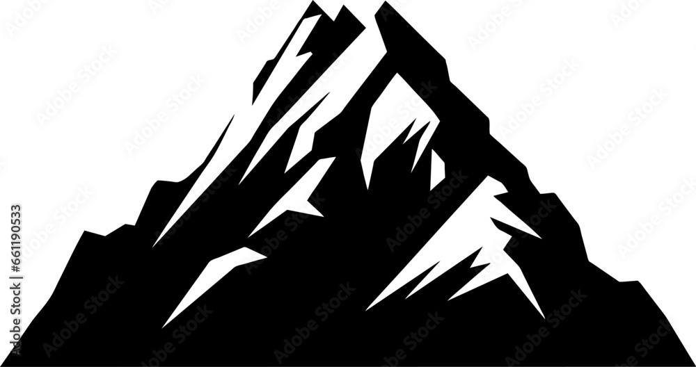 Mountain silhouette. Rocky mountain icon or logo. Vector illustration. - obrazy, fototapety, plakaty 
