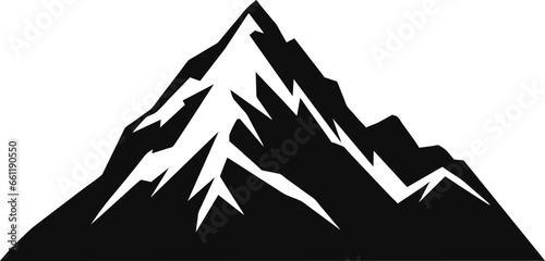 Simple hand-drawn vector drawing in black outline. Nature, panoramic landscape, mountain top. Ink sketch. Tourism, travel, sport.