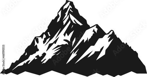 Monochrome illustrations with a mountains on a white background.