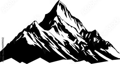 Mountain silhouette - vector icon. Rocky peaks. Mountains ranges. Black and white mountain icon isolated