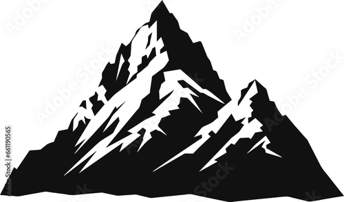 Monochrome illustrations with a mountains on a white background.