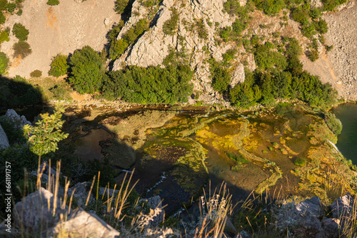 Landscape with a series of small waterfalls on Krupa river in Croatia